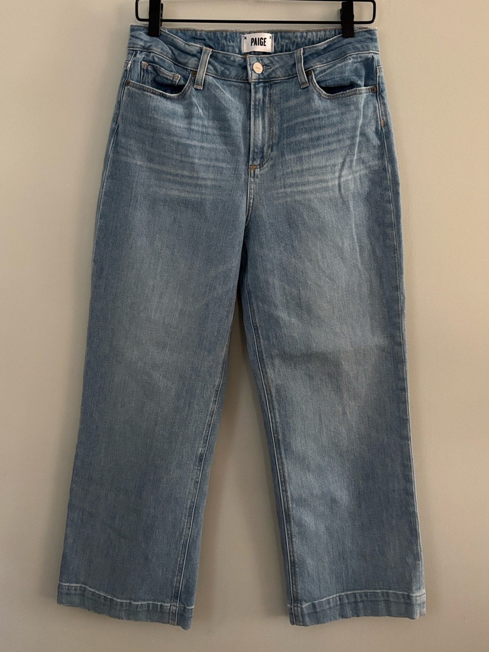 PAIGE Nellie High Rise Crop Wide Leg Jeans Medium Wash Blue Denim Size 29